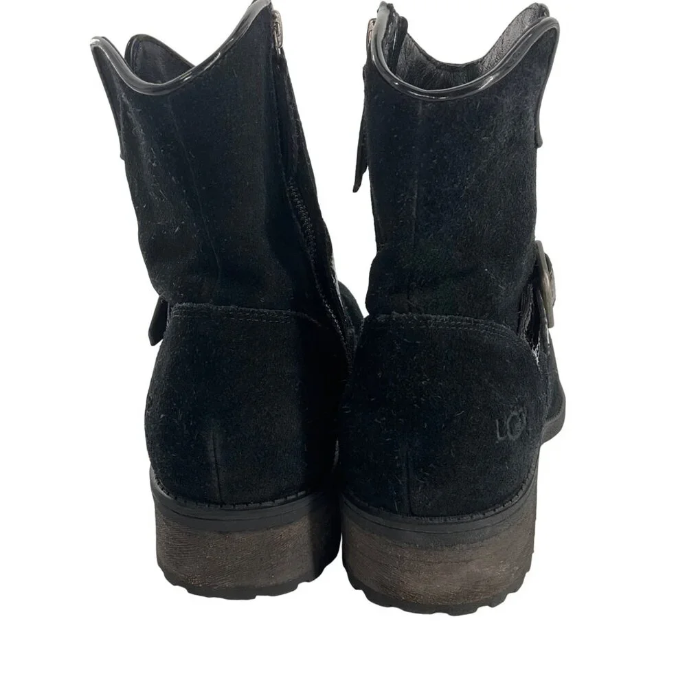 UGG Australia Black Suede Ankle Boots W/ Snakeskin Strap Womens Size 9 Classic - Picture 8 of 12
